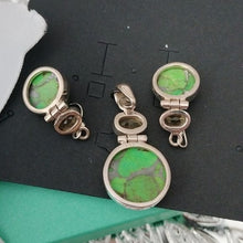 Load image into Gallery viewer, Sterling Silver & Kingman Green Turquoise Citrine Pendant Earrings Set