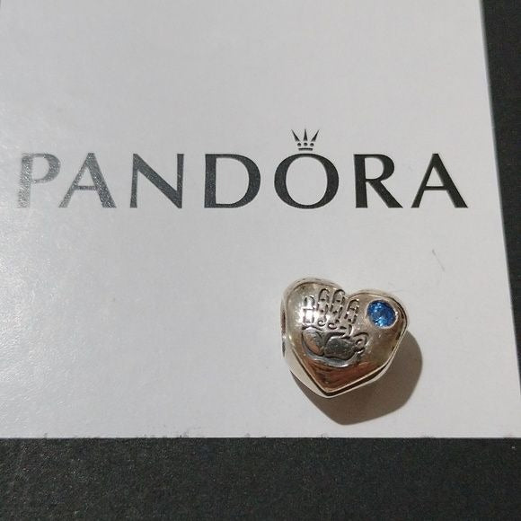 Pandora Retired Sterling Silver Baby Boy Heart Charm w/ Blue Zirconia- 791281czb