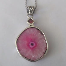 Load image into Gallery viewer, Natural Pink Solar Quartz Slice w/ Fire Opal in 925 Sterling Silver Neck…