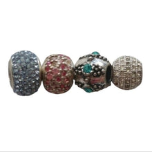 Load image into Gallery viewer, Sterling Silver+ CZs Bracelet Charms, set of 4: Blue, Pink, + Clear