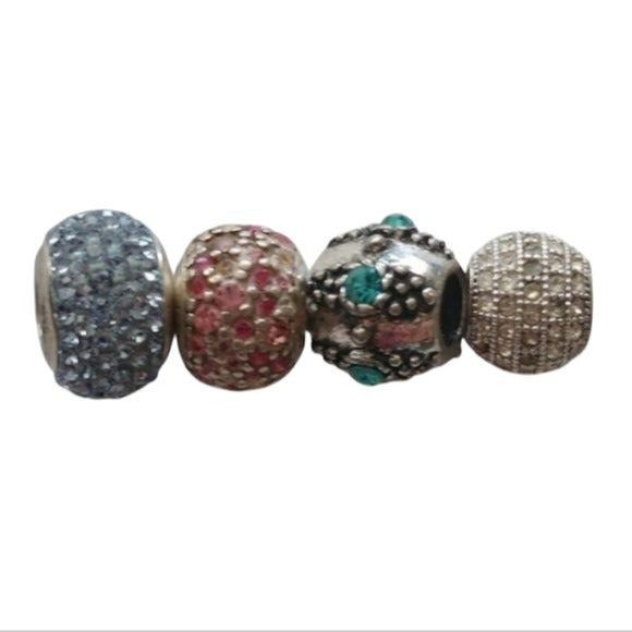 Sterling Silver+ CZs Bracelet Charms, set of 4:  Blue, Pink, + Clear
