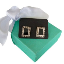 Load image into Gallery viewer, Sterling Silver, Onyx + Marcasite Rectangular Post Earrings