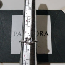 Load image into Gallery viewer, Pandora Sterling Silver Sparkling Wishbone Heart Ring w/ Clear Zirconia Size 6