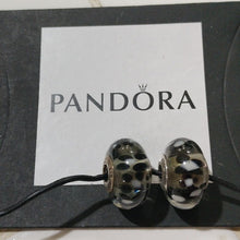 Load image into Gallery viewer, Pandora XL Black Blossoms Sterling Silver Glass Charms, Set of 2, 790752