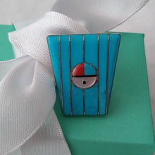 Load image into Gallery viewer, Vintage Zuni Sunface Sterling Silver+ Turquoise Bolo Tie Holder Accessory