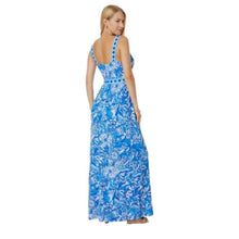 Load image into Gallery viewer, Lilly Pulitzer Serena V-Neck Maxi Dress Blue Tang, Flocking Fabulous, Size 16
