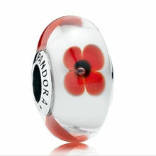 Load image into Gallery viewer, Pandora Red + White Flowers Murano Sterling Silver Charm 791636