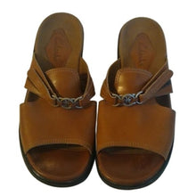 Load image into Gallery viewer, Clark's Tan Slip-On Adjustable buckle Wedge Mules, US Size 6.5M
