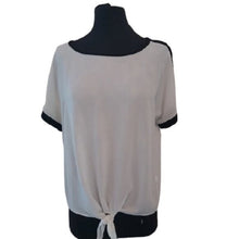 Load image into Gallery viewer, Investments Career Black/White Tie Front Blouse, Size Medium