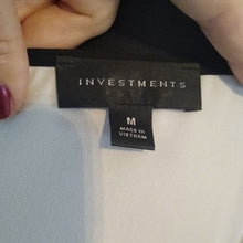 Load image into Gallery viewer, Investments Career Black/White Tie Front Blouse, Size Medium