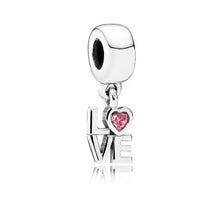 Load image into Gallery viewer, Pandora Sterling Silver LOVE Charm w/ Salmon CZ Heart - 791253CZS
