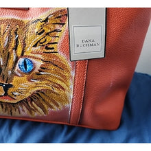 Load image into Gallery viewer, Dana Buchman Vibrant Orange Bella Tote with OOAK Kitty Cat Artwork