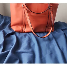 Load image into Gallery viewer, Dana Buchman Vibrant Orange Bella Tote with OOAK Kitty Cat Artwork