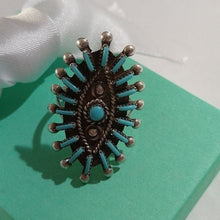 Load image into Gallery viewer, Sterling Silver Zuni Philander Gia Turquoise Petit Point Ring , Size 8.25