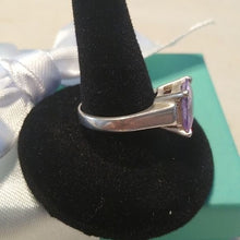 Load image into Gallery viewer, Sterling Silver + Purplish-Pink Sapphire Princess Cut Ring Thailand, size 6.5