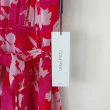 Load image into Gallery viewer, Calvin Klein V Maxi Dress w Belt and Back Neck Keyhole, Hibiscus, size 10