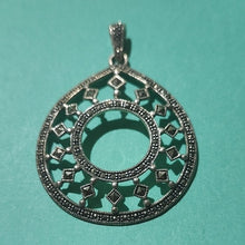 Load image into Gallery viewer, Sterling Silver & Marcasite Teardrop with Inner Circle Pendant 2.5"