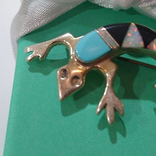 Load image into Gallery viewer, Vintage Navajo Wilbur Muskett Jr. Multi Stone Inlay Sterling Silver Lizard Brooch