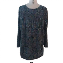 Load image into Gallery viewer, J.Jill Long Sleeve Paisley Top, Black/Turquoise/Olive/White, Size Large