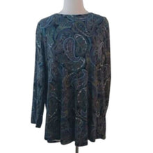 Load image into Gallery viewer, J.Jill Long Sleeve Paisley Top, Black/Turquoise/Olive/White, Size Large