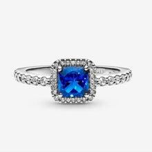 Load image into Gallery viewer, Pandora Blue Square Sparkle Halo Ring 198863c02 size 56