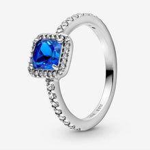 Load image into Gallery viewer, Pandora Blue Square Sparkle Halo Ring 198863c02 size 56