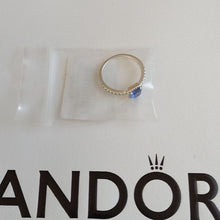 Load image into Gallery viewer, Pandora Blue Square Sparkle Halo Ring 198863c02 size 56