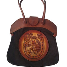 Load image into Gallery viewer, Vintage Tooled Leather + Suede Horse Horseshoe Purse Bag