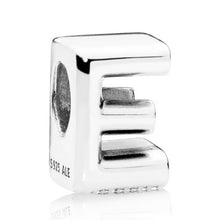 Load image into Gallery viewer, Pandora Sterling Silver Open Letter E Alphabet Charm with Heart Pattern - 797459