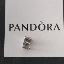 Load image into Gallery viewer, Pandora Sterling Silver Open Letter E Alphabet Charm with Heart Pattern - 797459