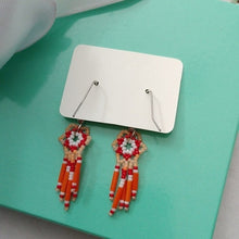 Load image into Gallery viewer, Navajo Elder Handmade Beaded Orange Red Flower Dream Catcher Earrings