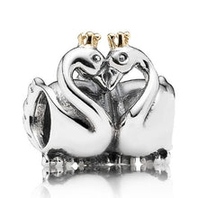 Load image into Gallery viewer, Pandora Sterling Silver Swan Embrace Animal Bead with 14K Gold Crown - 791189