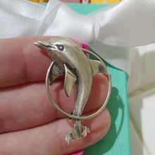Load image into Gallery viewer, Beau Vintage Sterling Silver Dolphin In Hoop Brooch