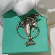 Load image into Gallery viewer, Beau Vintage Sterling Silver Dolphin In Hoop Brooch