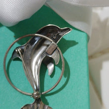 Load image into Gallery viewer, Beau Vintage Sterling Silver Dolphin In Hoop Brooch