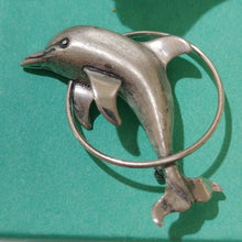 Load image into Gallery viewer, Beau Vintage Sterling Silver Dolphin In Hoop Brooch
