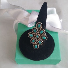 Load image into Gallery viewer, Zuni Turquoise Snake Eyes Silver Cluster Ring, Size 5