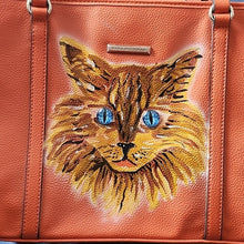 Load image into Gallery viewer, Dana Buchman Vibrant Orange Bella Tote with OOAK Kitty Cat Artwork