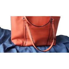 Load image into Gallery viewer, Dana Buchman Vibrant Orange Bella Tote with OOAK Kitty Cat Artwork