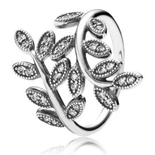 Load image into Gallery viewer, Pandora Sterling Silver Sparkling Leaves Statement Ring w/ CZ 190921CZS Size 8.5