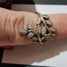 Load image into Gallery viewer, Pandora Sterling Silver Sparkling Leaves Statement Ring w/ CZ 190921CZS Size 8.5