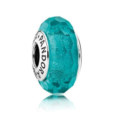 Load image into Gallery viewer, Pandora Retired Sterling Silver Teal Shimmer Faceted Murano Glass Charm - 791655