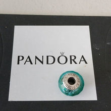 Load image into Gallery viewer, Pandora Retired Sterling Silver Teal Shimmer Faceted Murano Glass Charm - 791655