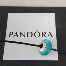 Load image into Gallery viewer, Pandora Retired Sterling Silver Teal Shimmer Faceted Murano Glass Charm - 791655