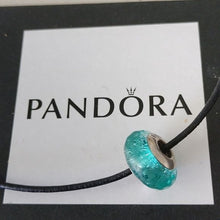 Load image into Gallery viewer, Pandora Retired Sterling Silver Teal Shimmer Faceted Murano Glass Charm - 791655