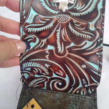 Load image into Gallery viewer, Patricia Nash P815133 Tooled Turquoise Leather Canicella Crossbody Purse…