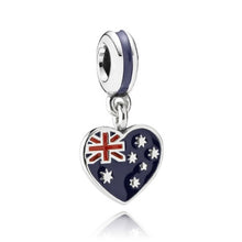 Load image into Gallery viewer, Pandora Sterling Silver Australian Heart Flag Travel Dangle Bead - 791415ENMX