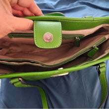 Load image into Gallery viewer, Dana Buchman Green Bella Tote with OOAK Peacock Bird Artwork