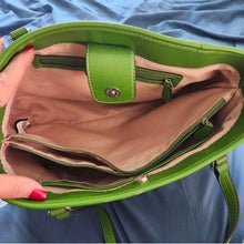 Load image into Gallery viewer, Dana Buchman Green Bella Tote with OOAK Peacock Bird Artwork