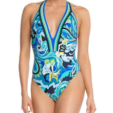 Load image into Gallery viewer, Trina Turk Ipanema Plunge Tropical Halter One Piece Swimsuit, size 10